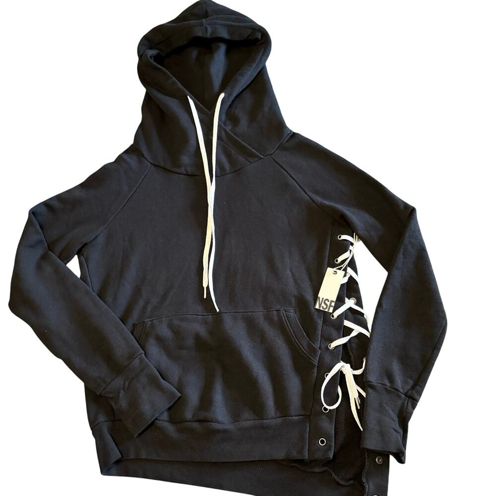 NSF Enzo Women's XS Black Tie Side Hoodie NWT Edgy Grunge Athletic Emo